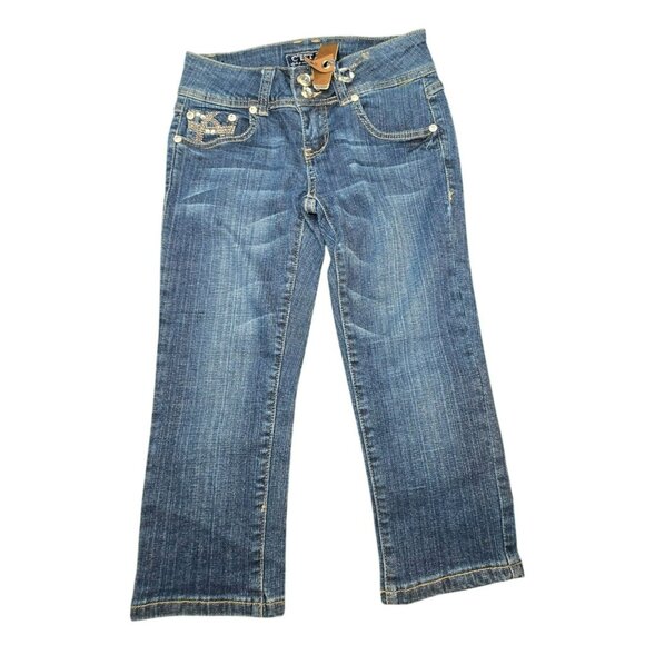 CEst Toi Juniors Capri Jeans Rhinestone Pocket Designs Size 3 Stretch JJ3999 - Picture 1 of 10